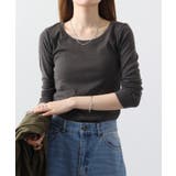 チャコールグレー | Uネック8分袖コットンフライスTシャツ 半端袖 カットソー | atONE