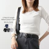 Uネック8分袖コットンフライスTシャツ 半端袖 カットソー | atONE | 詳細画像1