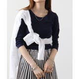 ネイビー | Uネック8分袖コットンフライスTシャツ 半端袖 カットソー | atONE