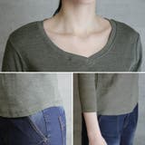 Vネック8分袖コットンフライスTシャツ 半端袖 カットソー | atONE | 詳細画像13