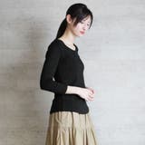 Vネック8分袖コットンフライスTシャツ 半端袖 カットソー | atONE | 詳細画像16