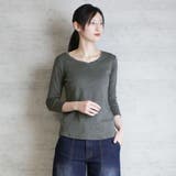 Vネック8分袖コットンフライスTシャツ 半端袖 カットソー | atONE | 詳細画像18