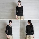 Vネック8分袖コットンフライスTシャツ 半端袖 カットソー | atONE | 詳細画像1