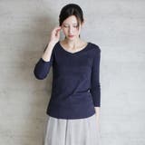 Vネック8分袖コットンフライスTシャツ 半端袖 カットソー | atONE | 詳細画像24