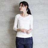 Vネック8分袖コットンフライスTシャツ 半端袖 カットソー | atONE | 詳細画像27