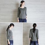 Vネック8分袖コットンフライスTシャツ 半端袖 カットソー | atONE | 詳細画像2