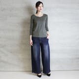 Vネック8分袖コットンフライスTシャツ 半端袖 カットソー | atONE | 詳細画像33