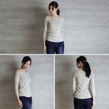 Vネック8分袖コットンフライスTシャツ 半端袖 カットソー | atONE | 詳細画像3