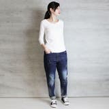 Vネック8分袖コットンフライスTシャツ 半端袖 カットソー | atONE | 詳細画像42