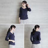 Vネック8分袖コットンフライスTシャツ 半端袖 カットソー | atONE | 詳細画像4
