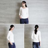 Vネック8分袖コットンフライスTシャツ 半端袖 カットソー | atONE | 詳細画像5