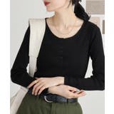 ブラック | ランダムリブヘンリーネックロングTシャツ | atONE