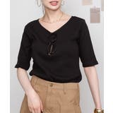 Vネック5分袖コットンリブTシャツ 無地 カジュアル | atONE | 詳細画像8 