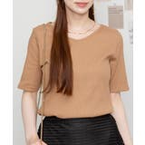 Vネック5分袖コットンリブTシャツ 無地 カジュアル | atONE | 詳細画像15 
