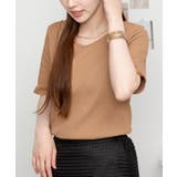 Vネック5分袖コットンリブTシャツ 無地 カジュアル | atONE | 詳細画像17 