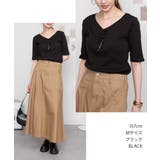 Vネック5分袖コットンリブTシャツ 無地 カジュアル | atONE | 詳細画像23 