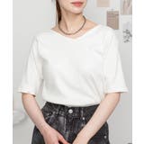Vネック5分袖コットンリブTシャツ 無地 カジュアル | atONE | 詳細画像1 