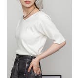 Vネック5分袖コットンリブTシャツ 無地 カジュアル | atONE | 詳細画像2 