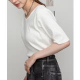 Vネック5分袖コットンリブTシャツ 無地 カジュアル | atONE | 詳細画像3 