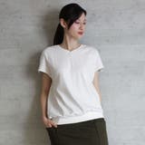 コットンフライスVネックフレンチTシャツ | atONE | 詳細画像15 