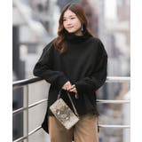 ブラック | ニットドッキングハイネック裏起毛プルオーバー あったか | atONE