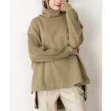 ライトカーキ | ニットドッキングハイネック裏起毛プルオーバー あったか | atONE