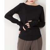 ブラック | ボートネック指空きTシャツ | atONE