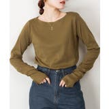 カーキ | ボートネック指空きTシャツ | atONE