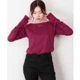 ラズベリー | ボートネック指空きTシャツ | atONE