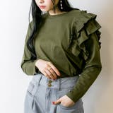 カーキ | 片袖フリル長袖カットソー | atONE