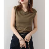 カーキ | Vネックリブノースリーブ | atONE