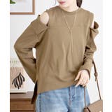 カーキ | オープンショルダーロングスリーブTシャツ | atONE