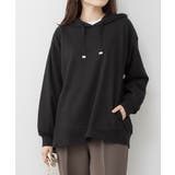 ブラック | ミニ裏毛脇スリットプルオーバーパーカー | atONE