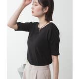 キーネックコットン5分袖トップス | atONE | 詳細画像35