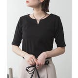 キーネックコットン5分袖トップス | atONE | 詳細画像36