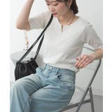 キーネックコットン5分袖トップス | atONE | 詳細画像4