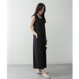 ミニ裏毛ディープVネックコットンジャンプスーツ | atONE | 詳細画像11