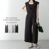 ブラック | ミニ裏毛ディープVネックコットンジャンプスーツ | atONE