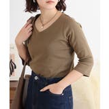 カーキ | Vネック七分袖プルオーバー | atONE