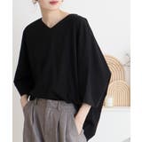 ブラック | Vネック7分袖ドルマンTシャツ | atONE