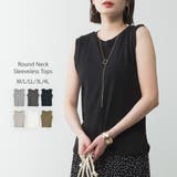 ブラック | ラウンドネックノースリーブトップス | atONE