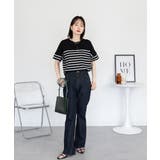 パネルボーダー風半袖トップス | atONE | 詳細画像9