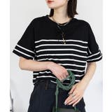 パネルボーダー風半袖トップス | atONE | 詳細画像2