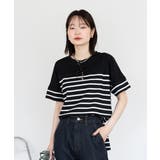 パネルボーダー風半袖トップス | atONE | 詳細画像4