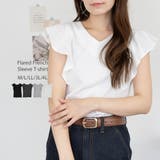 ホワイト | フレアーフレンチスリーブTシャツ | atONE