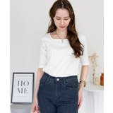 スクエアネック5分袖コットンリブTシャツ | atONE | 詳細画像10 