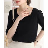 スクエアネック5分袖コットンリブTシャツ | atONE | 詳細画像1 