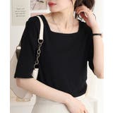 スクエアネック5分袖コットンリブTシャツ | atONE | 詳細画像29 