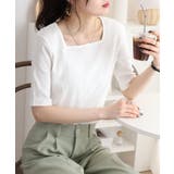 スクエアネック5分袖コットンリブTシャツ | atONE | 詳細画像32 