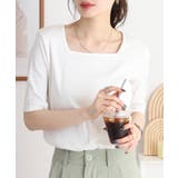 スクエアネック5分袖コットンリブTシャツ | atONE | 詳細画像34 